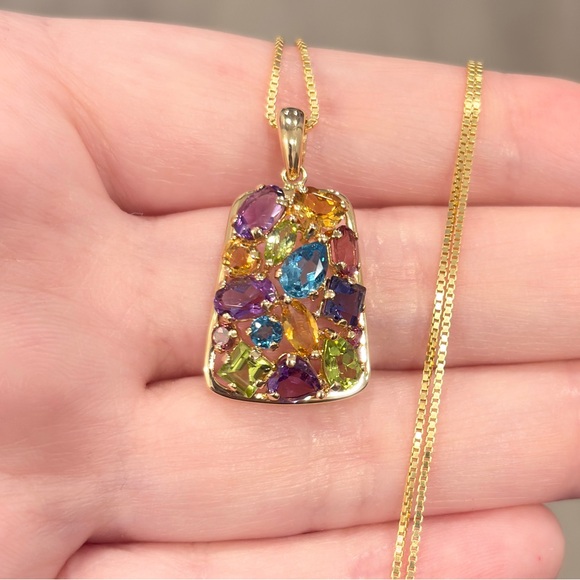 Filigree Gemstone Pendant: 14K Gold Amethyst, Citrine, Peridot, Topaz - Picture 3 of 12